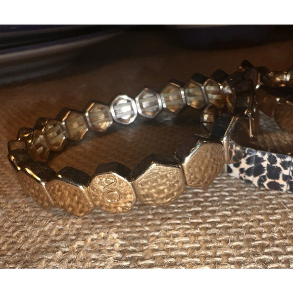 Gold Black Geometric Hexagonal & Square Flat Bead Stretch Bracelets--Set of 3 - Picture 12 of 12